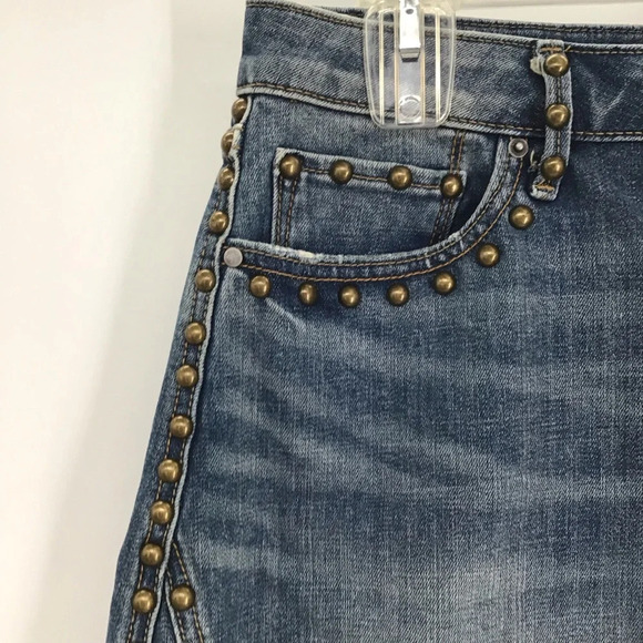 Driftwood Stef Frayed Hem Studded Denim Mini Skirt Button-Up Blue NWT Size 28 - Picture 4 of 7